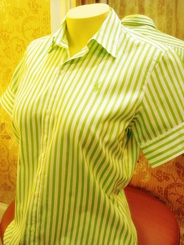 ราล์ฟลอเรน สปอร์ต เสื้อเชิ้ตผู้หญิงลายทางสีเขียวมะนาว Lime Strips Shirt 