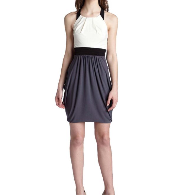 Colorblock Ivory Dress With Pleats